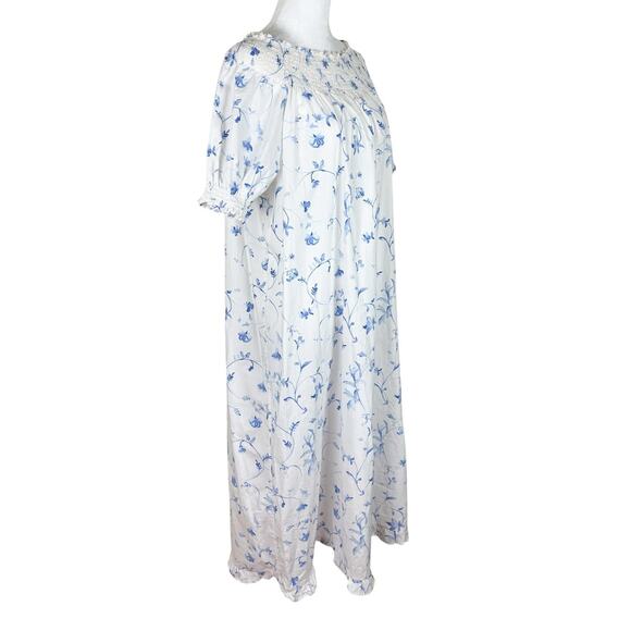 Hill House The Caroline Nap Dress Midi Blue Botanical Floral Off Shoulder Sz XS - Picture 3 of 7